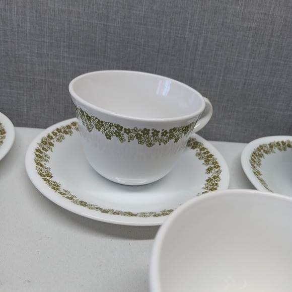 VTG Corelle Spring Blossom Crazy Daisy Green Coffee Tea Cup Saucers Lot 7 MCM - Picture 7 of 16